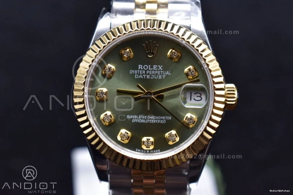 on Fluted 553 316L Comfortable WF Ladies Bracelet Markers and Syle Green DateJust Bezel 31 Steel 278289 Dial President 0512